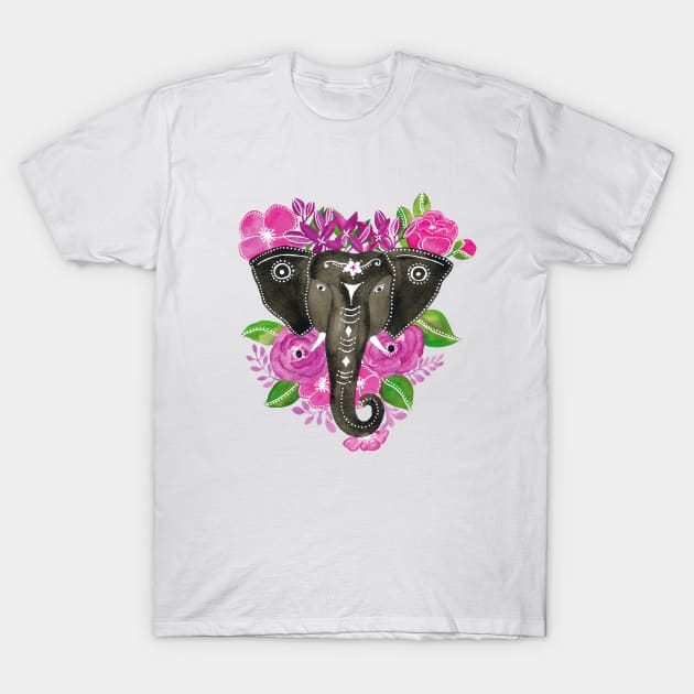 Grey Elephant - Flower art T-Shirt by Veda Murthy Art